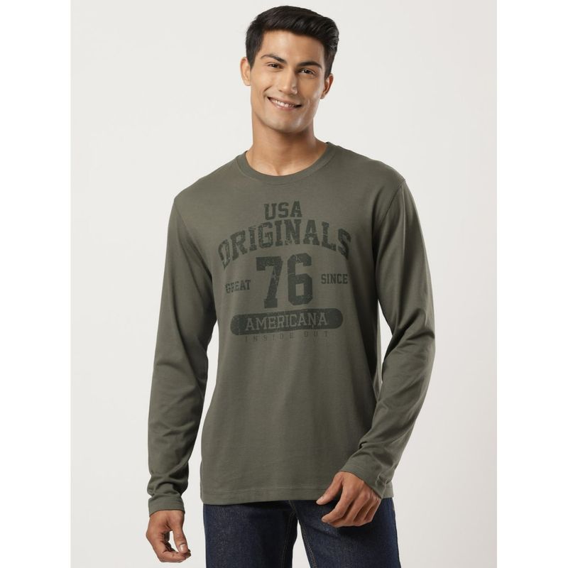Jockey US82 Mens Super Combed Cotton Rich Solid Round Neck Full Sleeve T-Shirt Deep Olive (XL)