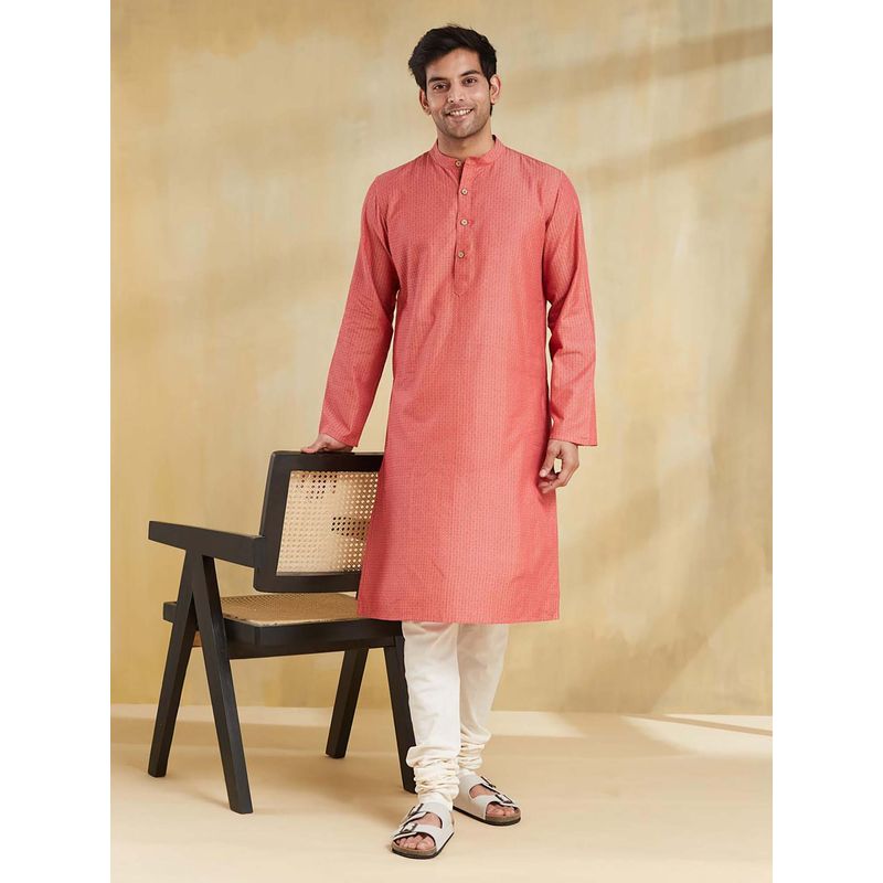 Fabindia Red Cotton Dobby Slim Fit Long Kurta (XS)