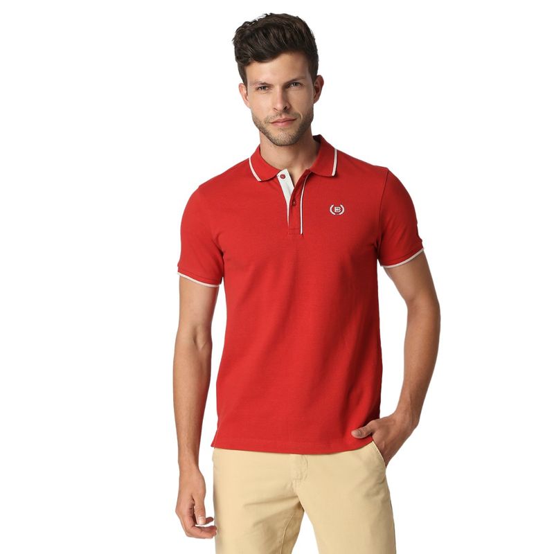 Being Human Men Solid Red Polo T-Shirt (L)