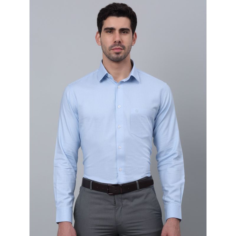 Cantabil Men Blue Self Design Cotton Full Sleeve Formal Shirt (38)