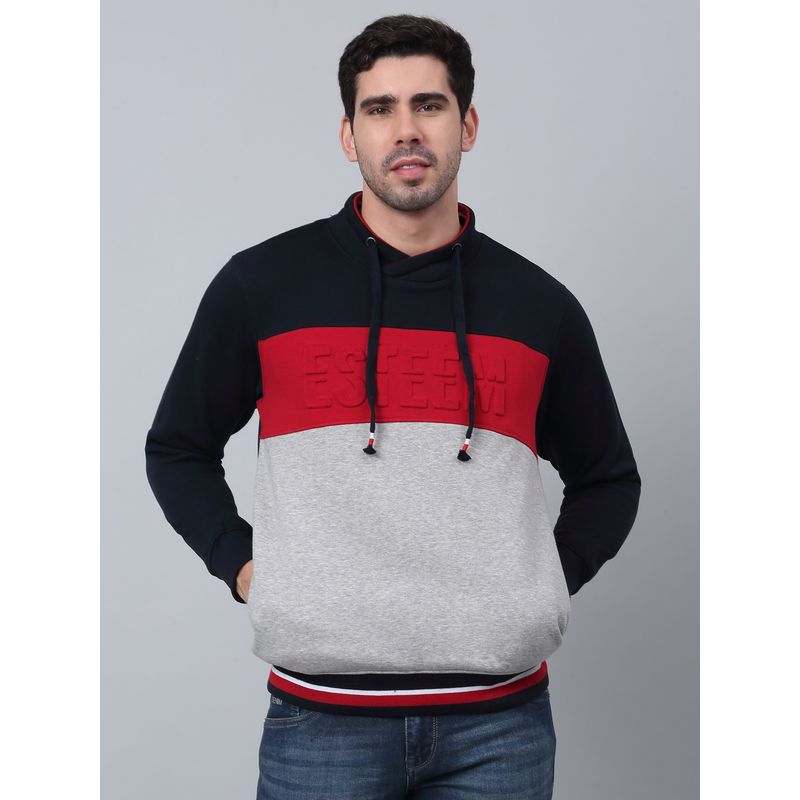 Cantabil Men Colorblocked Grey Mock Neck Full Sleeve Fleece Casual Sweatshirt (M)
