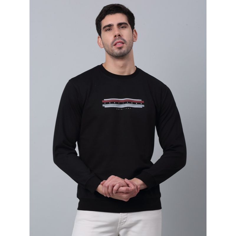 Cantabil Men Black Typography Round Neck Full Sleeve Cotton Blend Casual Sweatshirt (L)