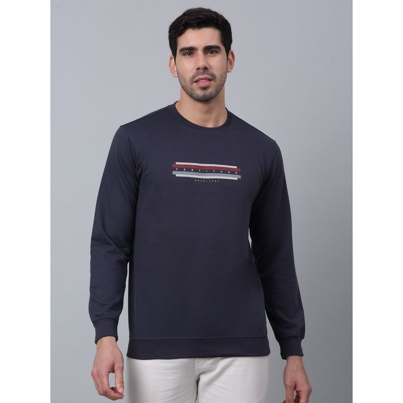 Cantabil Men Grey Typography Round Neck Full Sleeve Cotton Blend Casual Sweatshirt (XL)