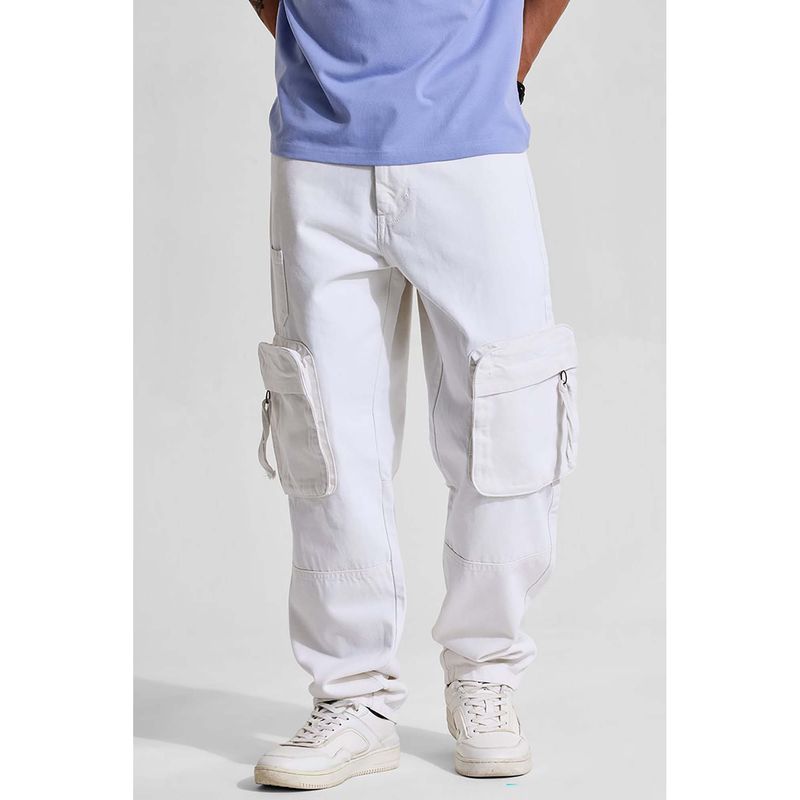 Snitch White Baggy Fit Cargo Jeans (36)