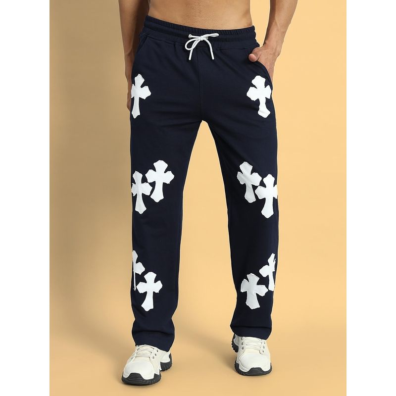 WEARDUDS Navy Blue Signum Relaxed Printed Track Pant (S)