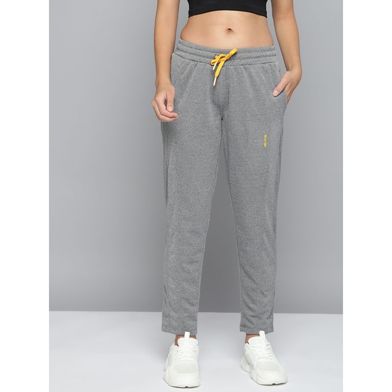 Alcis Women Grey Melange Solid Slim-Fit Training Track Pants (M)