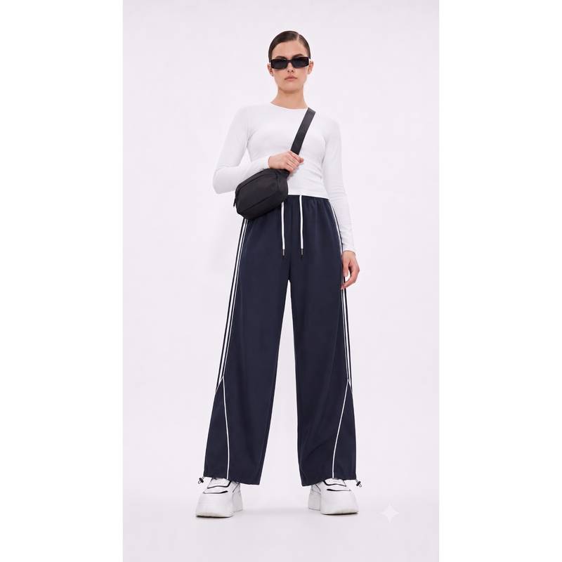 Kvetoo Womens Wide Leg Track Pants Navy Blue (M)