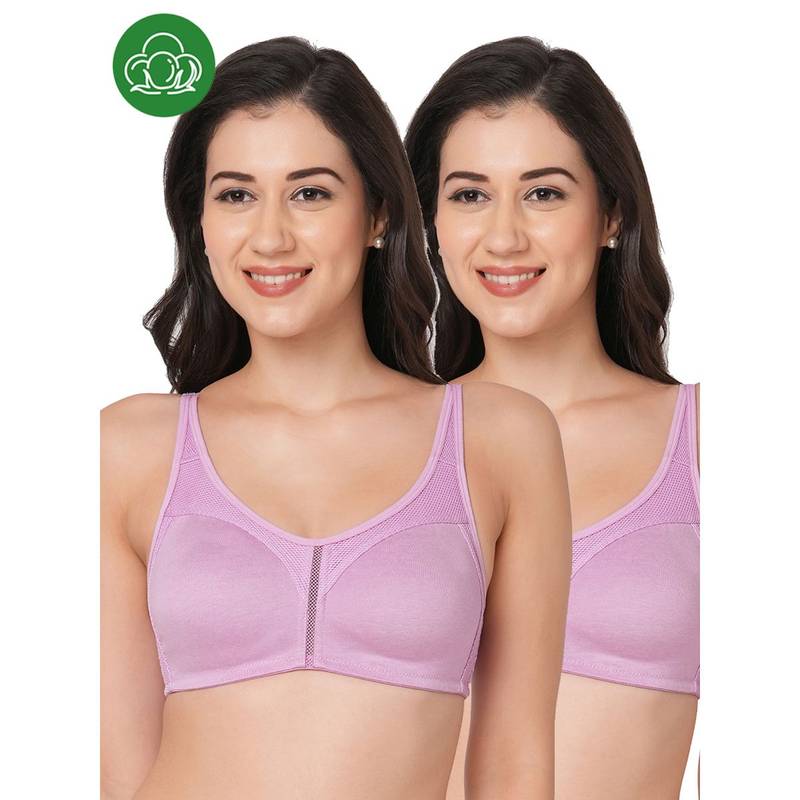 Inner Sense Organic Cotton Full Coverage Plus Size M Frame Bra Lavender (Pack of 2) (32B)