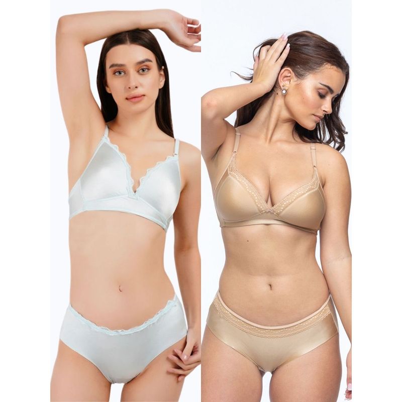 Curwish Scoop Loop Beautiful Bra With Panty Blue And Golden (Pack of 2) (30C/S)