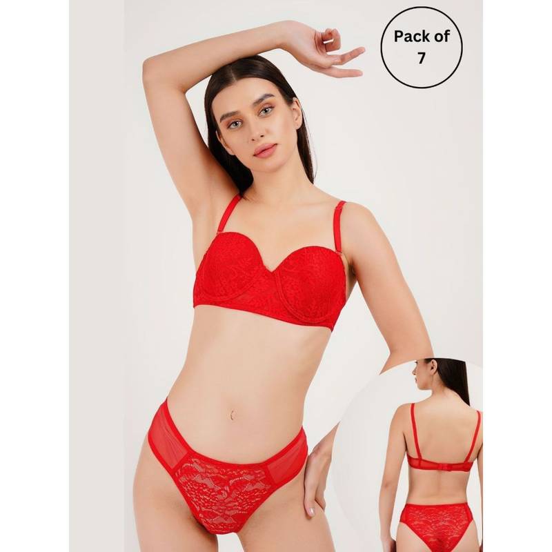 Curwish Week Of Wonders - 7-Day Lace Bra & Panty Multi-Color (Pack of 7) (30C/S)