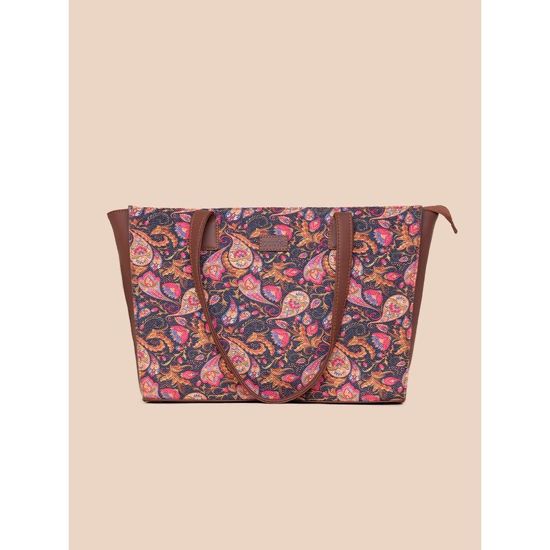 Buy Zouk Women Pink Color Printed Jute Structured Tote Bag Online