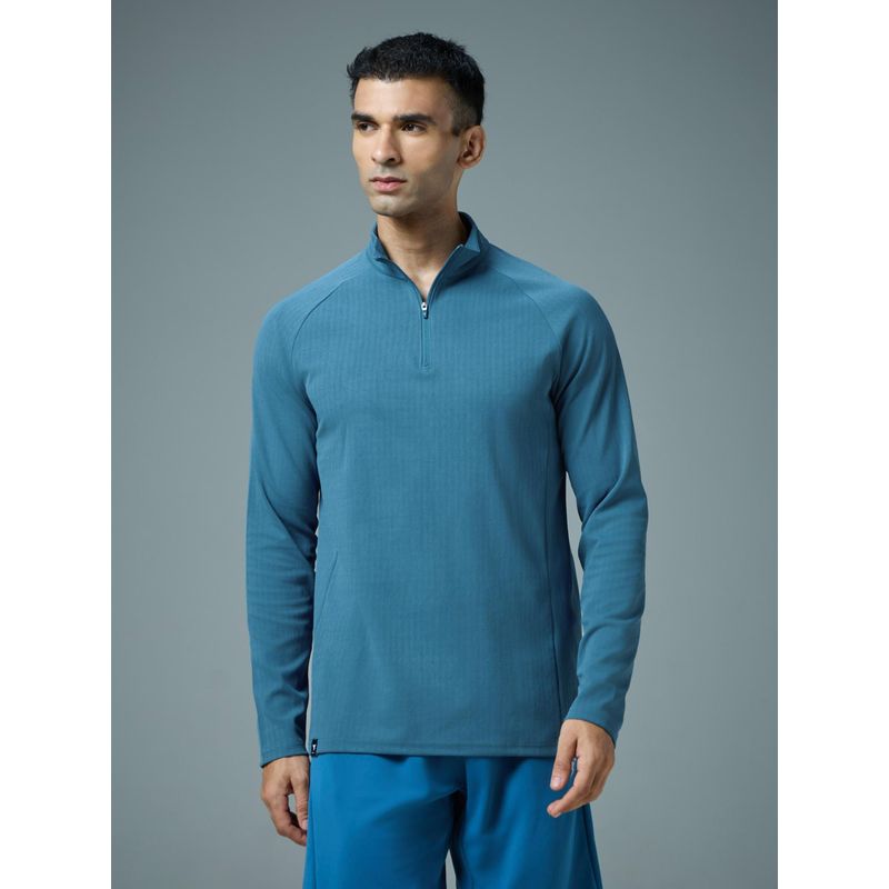 Technosport Men Navy Blue Slim Fit High Neck Sports T-Shirt with Elasto Plus (2XL)