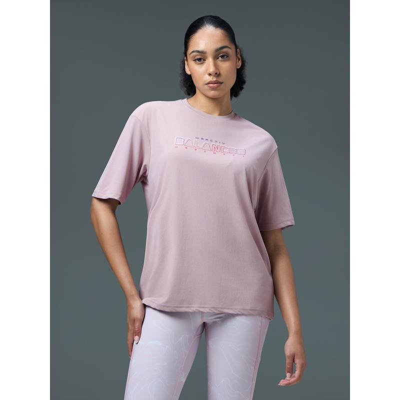 Technosport Women Lavender Typography Regular Fit T-Shirt (XL)