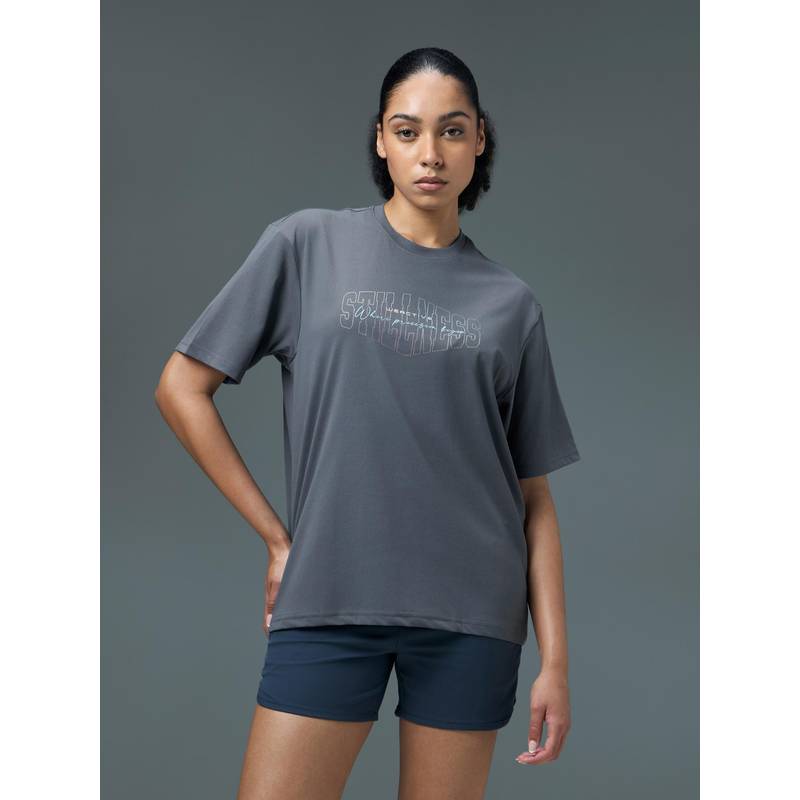 Technosport Women Navy Blue Typography Round Neck T-Shirt (XL)