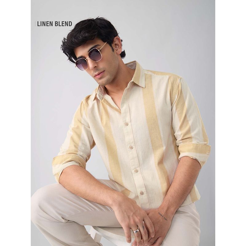 The Souled Store Cotton Linen Stripes Sunset Men's Cotton Linen Shirt (M)