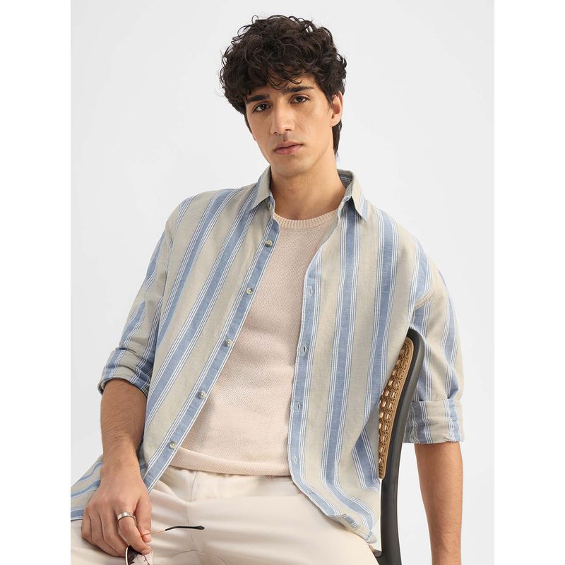 The Souled Store Cotton Linen Stripes: Ridge Men's Cotton Linen Shirt (L)