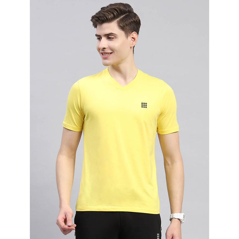 Rock.it Mens Yellow Solid V Neck Half Sleeve T-Shirt (S)