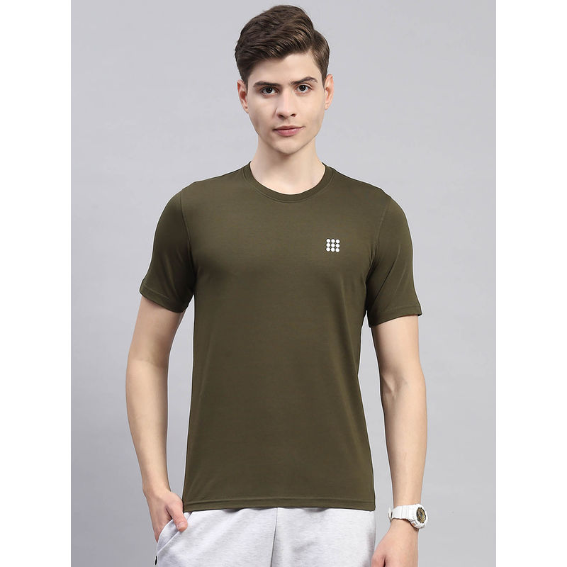 Rock.it Mens Olive Solid Round Neck Half Sleeve T-Shirt (M)