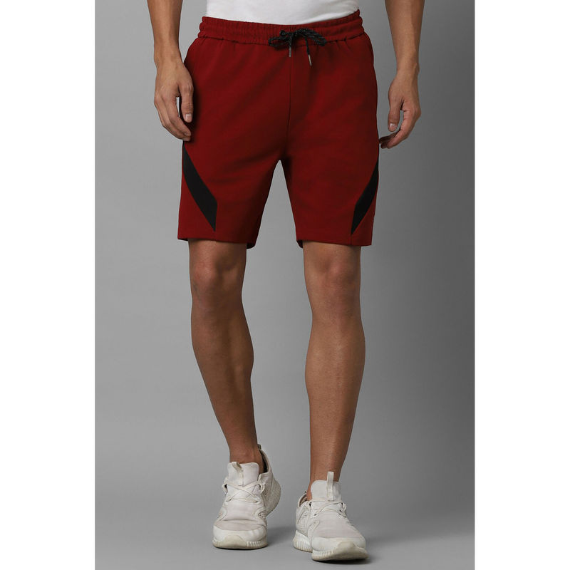 Louis Philippe Men Maroon Solid Slim Fit Shorts (S)