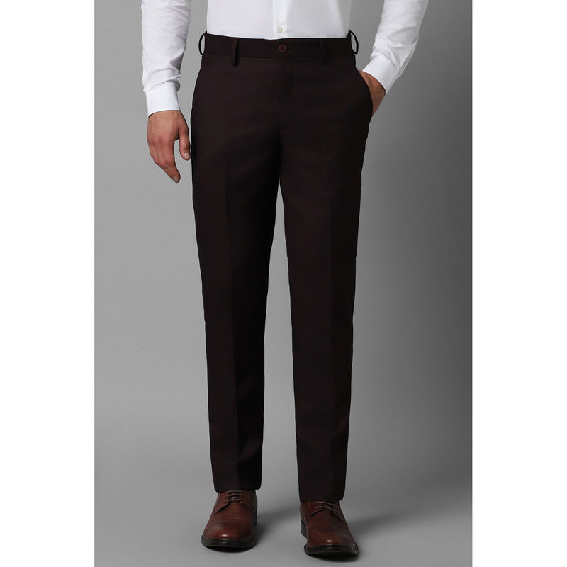 Louis Philippe Men Maroon Slim Fit Textured Flat Front Formal Trousers (34)