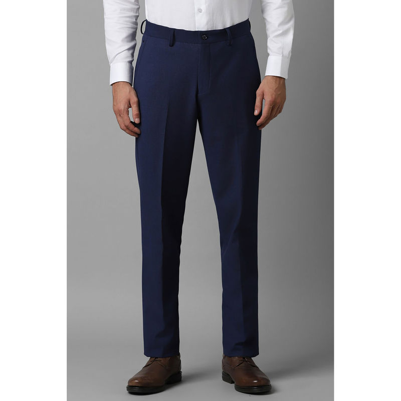 Louis Philippe Men Navy Slim Fit Solid Flat Front Formal Trousers (30)