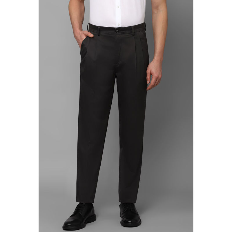 Louis Philippe Men Black Classic Fit Solid Pleated Formal Trousers (30)