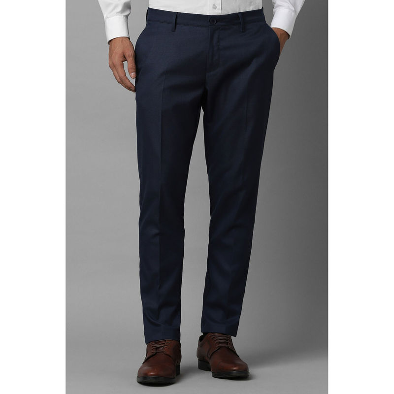 Louis Philippe Men Navy Slim Fit Solid Flat Front Formal Trousers (28)