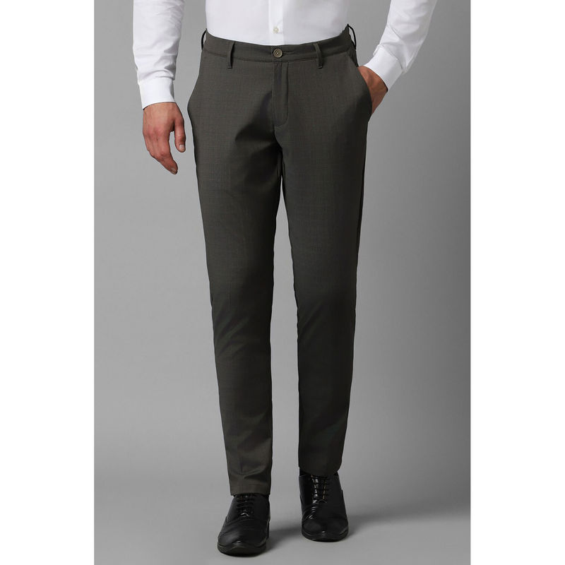 Louis Philippe Men Grey Slim Fit Checks Flat Front Formal Trousers (30)