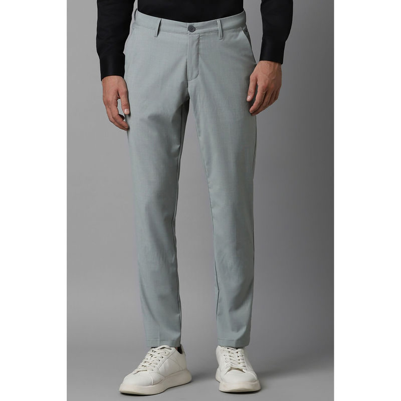 Louis Philippe Men Grey Slim Fit Check Flat Front Casual Trousers (30)