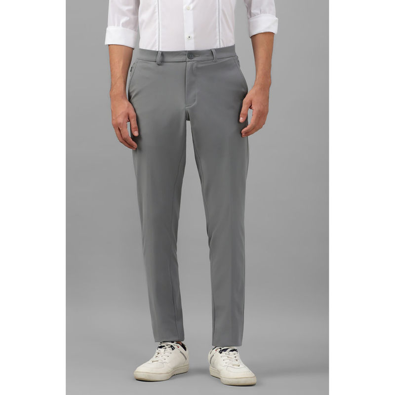 Louis Philippe Men Grey Slim Fit Solid Flat Front Casual Trousers (30)
