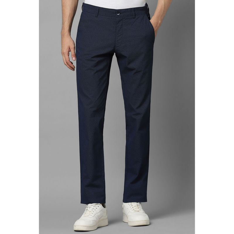 Louis Philippe Men Navy Slim Fit Textured Flat Front Casual Trousers (30)