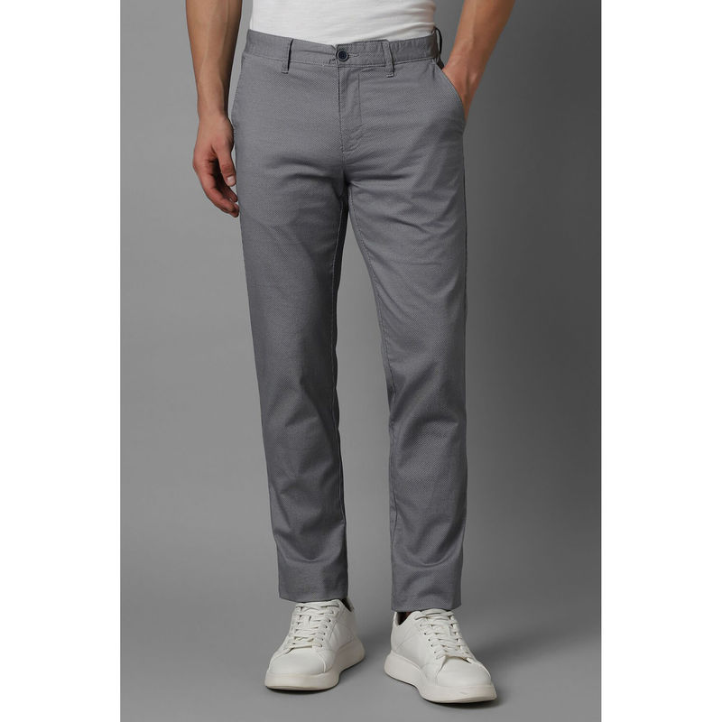 Louis Philippe Men Grey Slim Tapered Fit Textured Flat Front Casual Trousers (30)