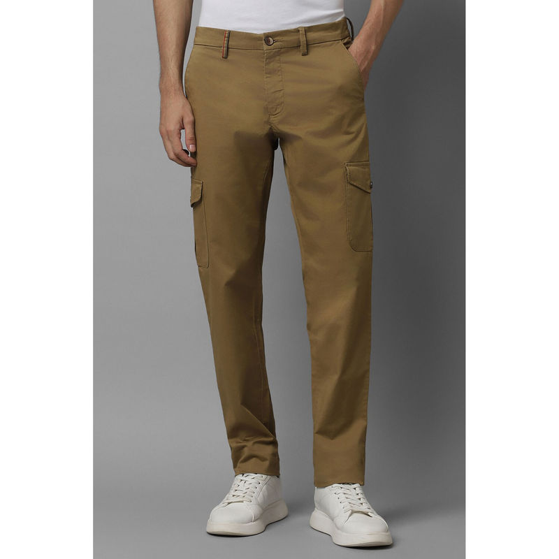 Louis Philippe Men Brown Slim Tapered Fit Solid Flat Front Casual Trousers (38)