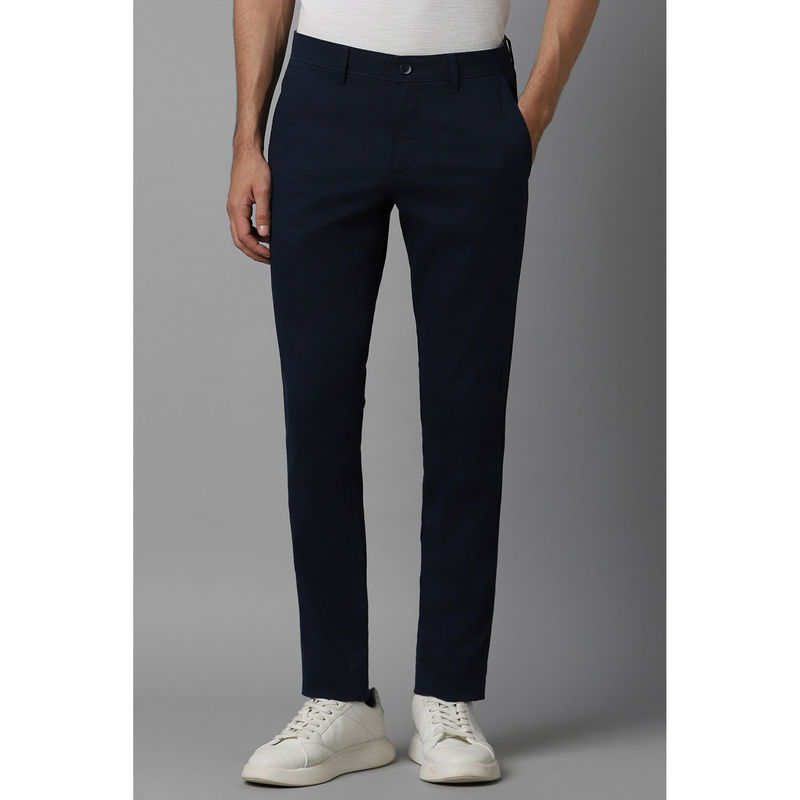 Louis Philippe Men Navy Super Slim Fit Solid Flat Front Casual Trousers (30)
