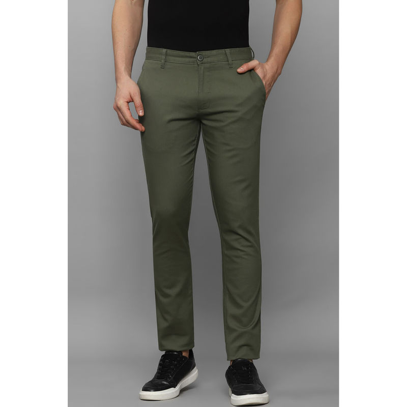 Louis Philippe Men Olive Super Slim Fit Solid Flat Front Casual Trousers (38)