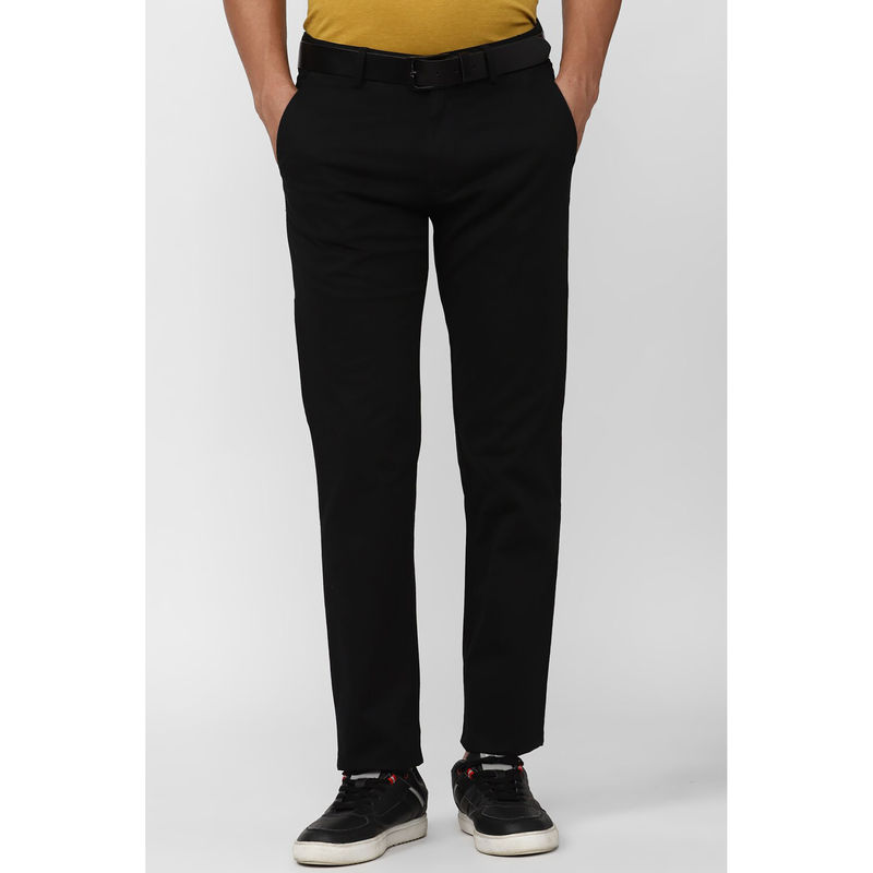 Peter England Men Black Solid Super Slim Fit Casual Trousers (36)