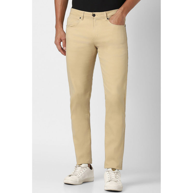 Peter England Men Beige Solid Super Slim Fit Casual Trousers (30)