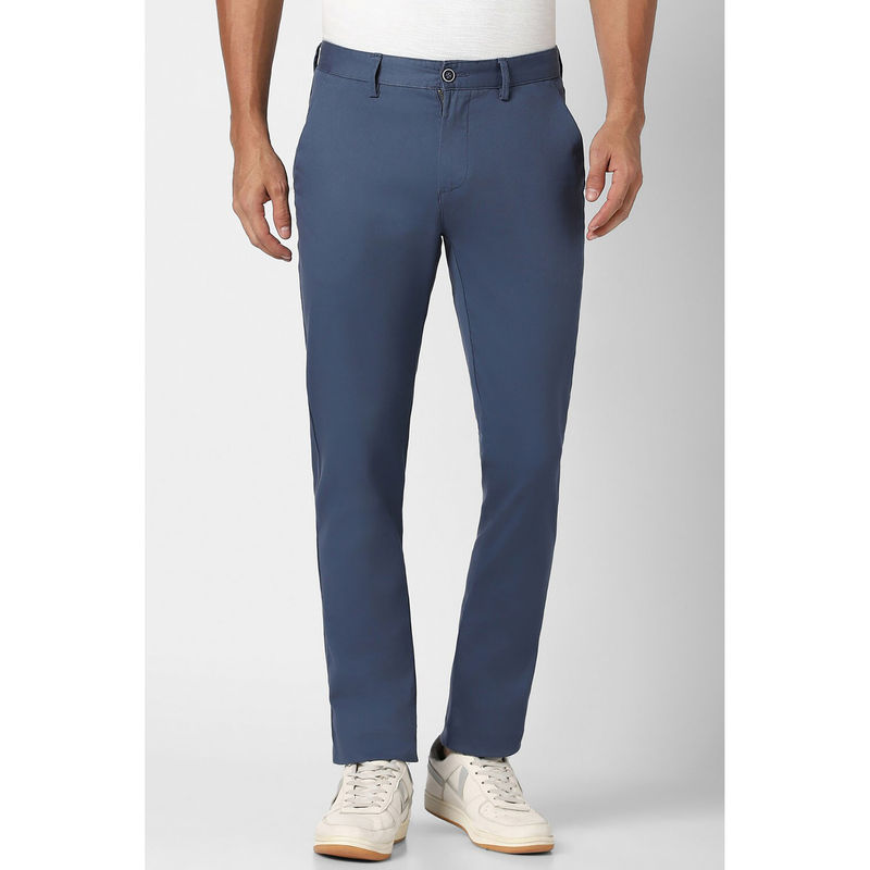 Peter England Men Blue Solid Super Slim Fit Casual Trousers (28)