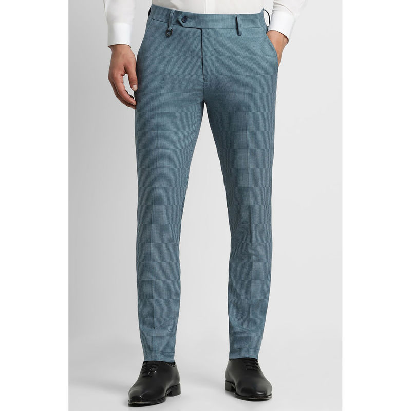 Peter England Men Blue Textured Ultra Slim Fit Formal Trousers (30)