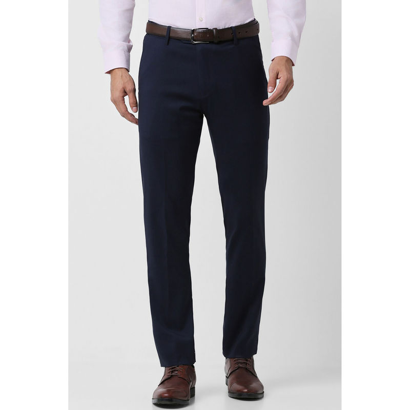 Peter England Men Navy Solid Slim Fit Formal Trousers (30)