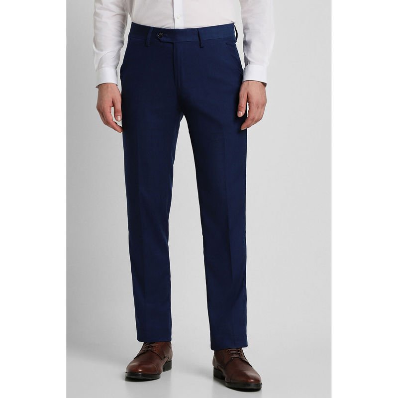 Peter England Men Navy Solid Slim Fit Formal Trousers (30)