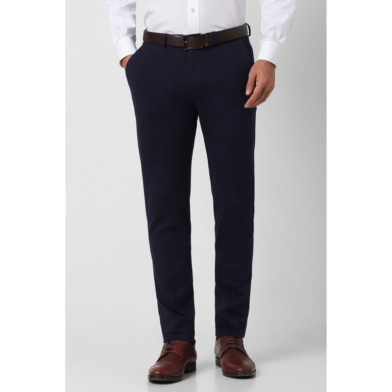 Peter England Men Navy Solid Super Slim Fit Formal Trousers (30)