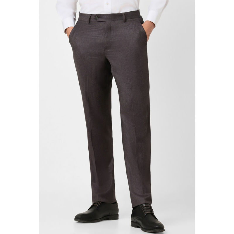 Van Heusen Men Brown Textured Regular Fit Trousers (30)