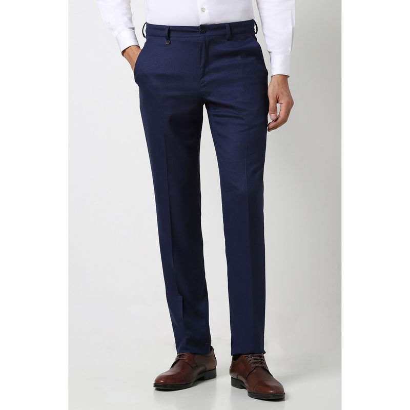 Van Heusen Men Navy Textured Slim Fit Trousers (30)