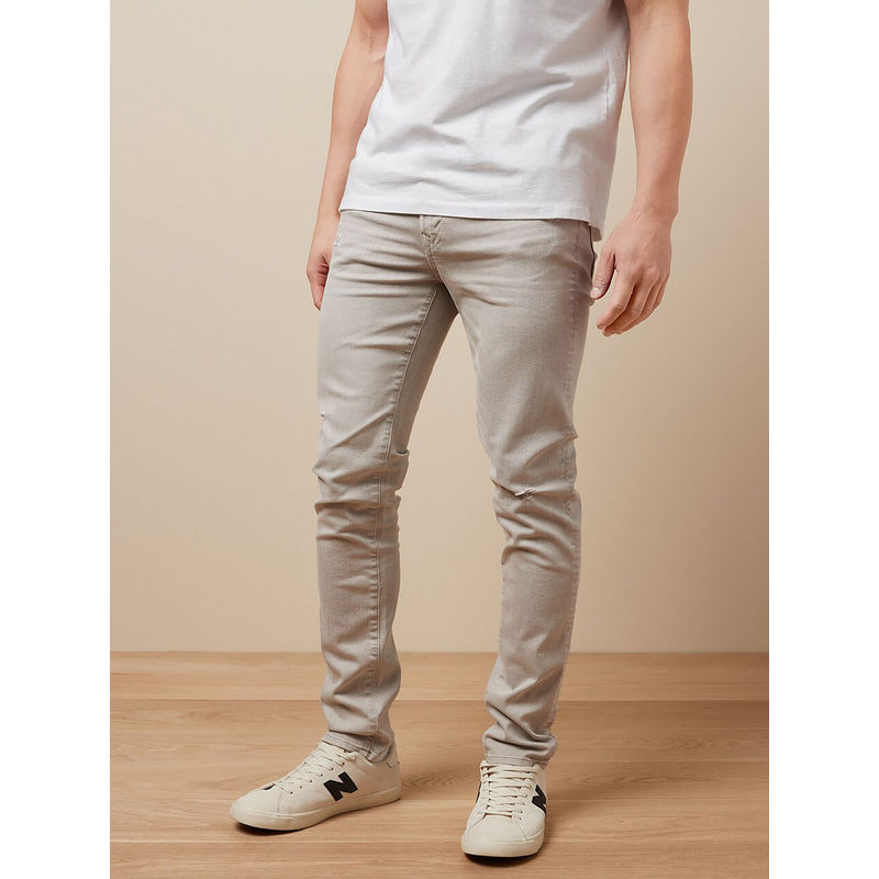 American Eagle Men Cream Air Flex Distressed Skinny Jean (29)