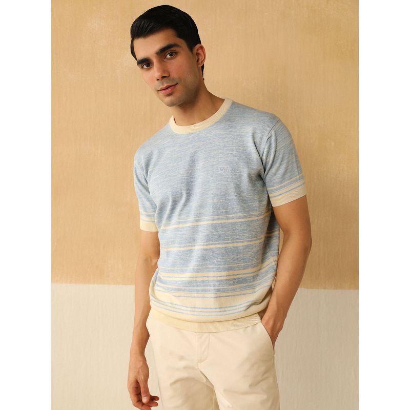 Andamen Regular Fit Men Blue Melange Cotton Single Jersey Crew Neck T-Shirt (M)