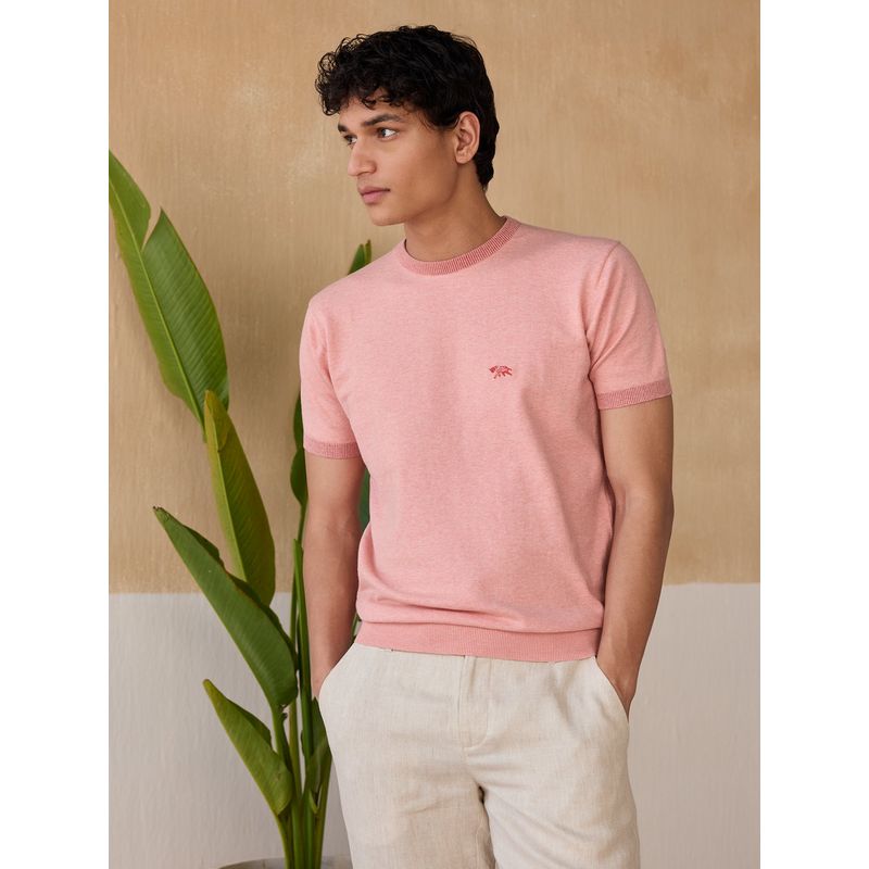Andamen Regular Fit Men Pink Melange Cotton Single Jersey Crew Neck T-Shirt (2XL)