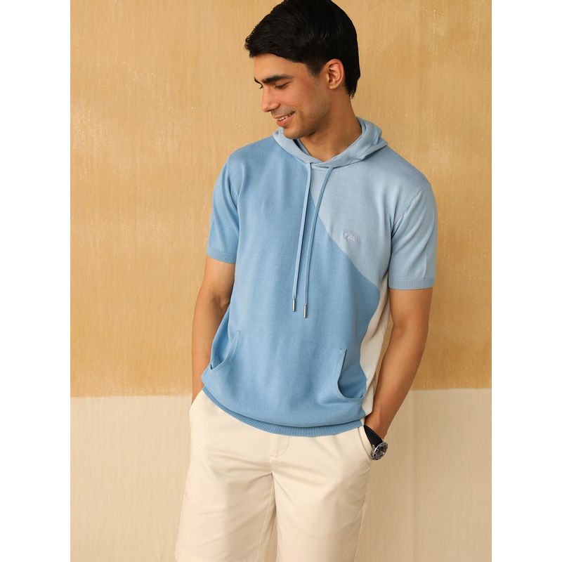 Andamen Regular Fit Men Blue Jacquard Hoodie (S)