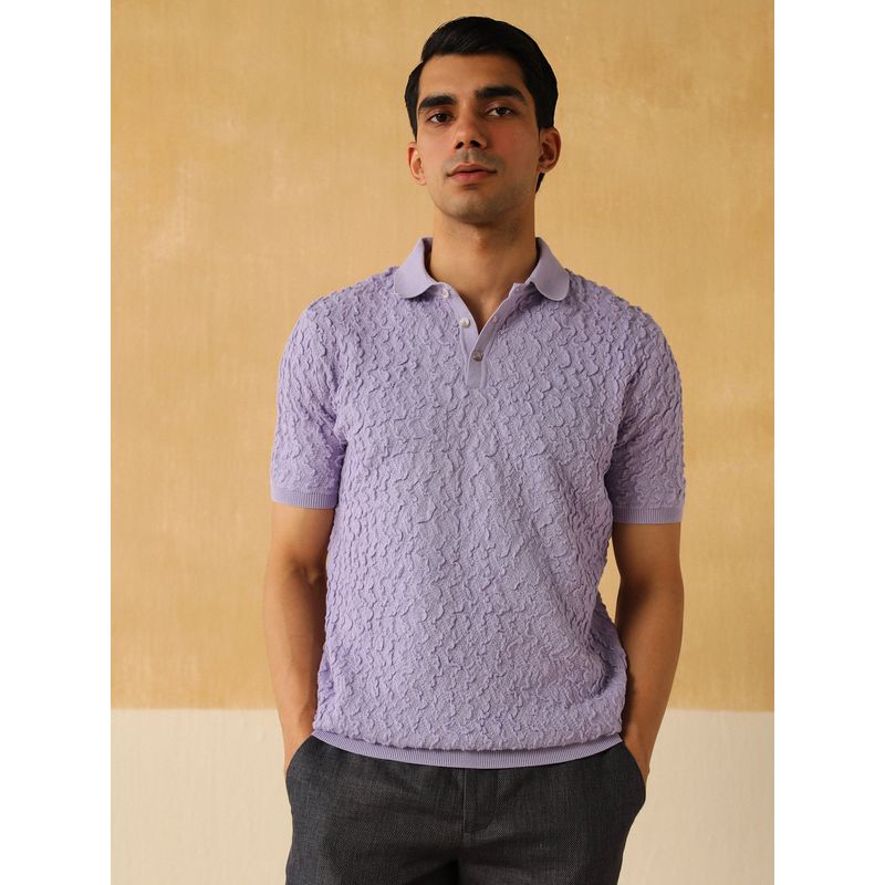Andamen Regular Fit Men Lavender Texture Cotton Structure Polo T-Shirt (XL)