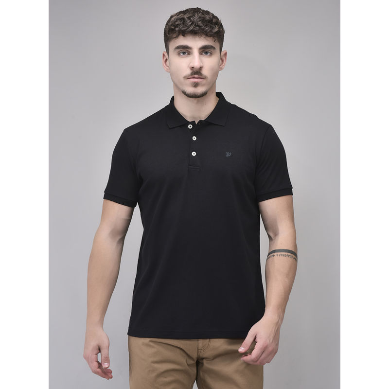 WOODS Men Black Solid Polo T-Shirt (L)